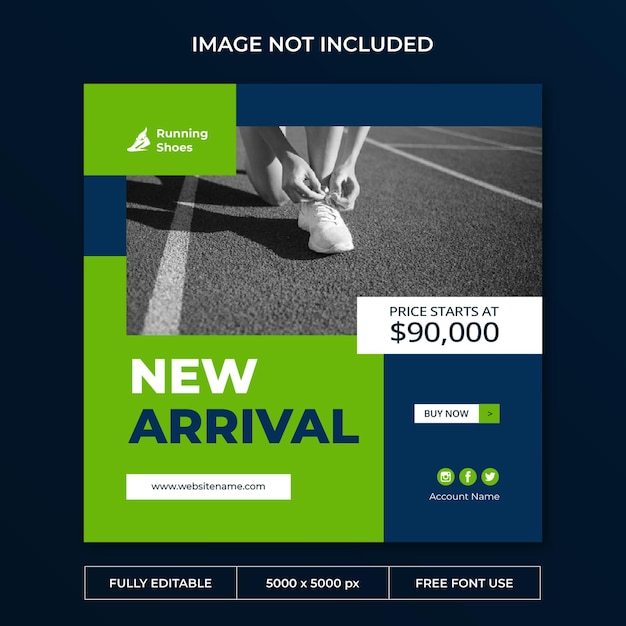 Running shoes instagram post social media template