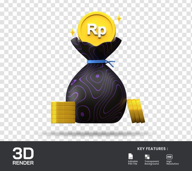 Rupiah money bag 3d illustration