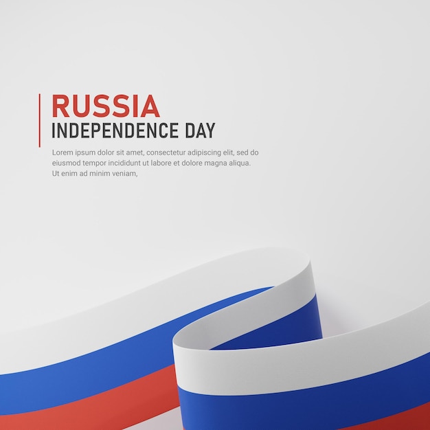 PSD russia independence day waving ribbon flag square banner template