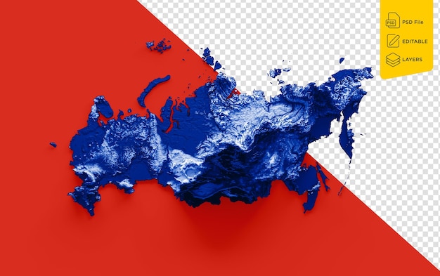 Russia Map With The Flag Colors Blue And White Shaded Relief Map On Red Background 3d Illustration