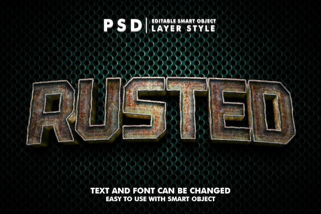 Rusted 3d realistic text effect premium psd with smart object