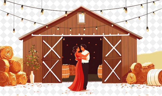 Rustic Barn With Characters Having a First Dance Design Is C People Life Style Flat Illustration