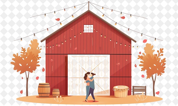 PSD rustic barn with characters having a first dance design is c people life style flat illustration