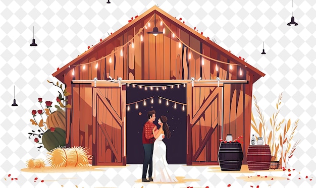 PSD rustic barn with characters having a first dance design is c people life style flat illustration