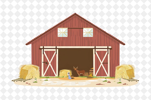 Rustic Barn With Snow White and the Prince Having a Country People Life Style Flat Illustration