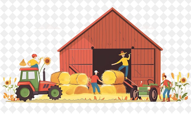 PSD rustic farm with farmer characters having a barn dance desig people life style flat illustration