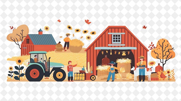 PSD rustic farm with farmer characters having a barn dance desig people life style flat illustration