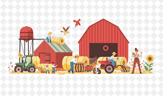 PSD rustic farm with farmer characters having a barn dance desig people life style flat illustration