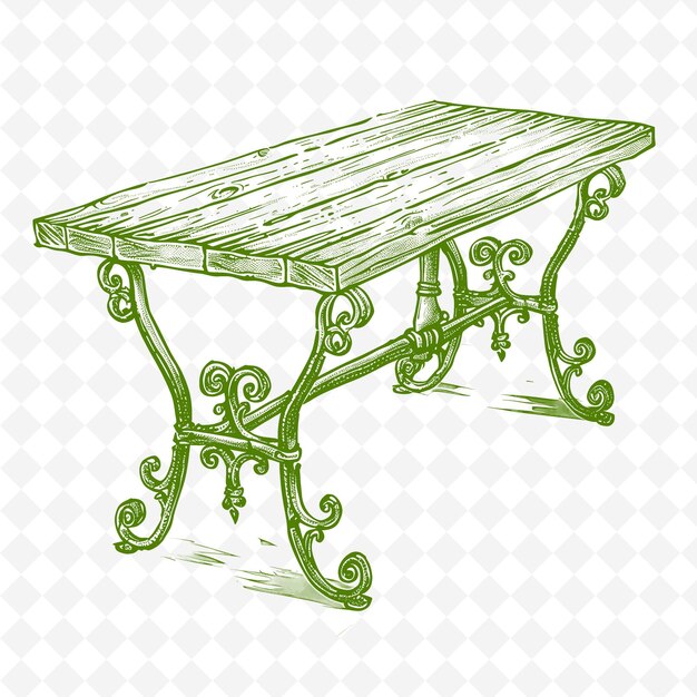 PSD rustic farmhouse table with distressed wood finish and wroug png creative flat illustration design