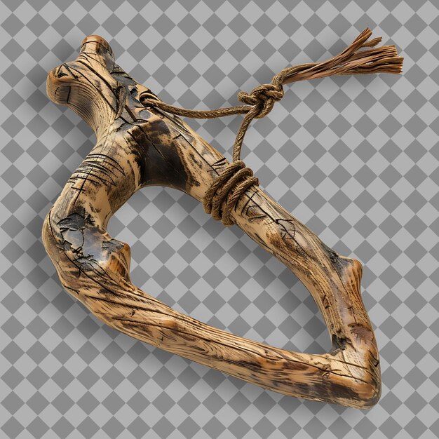 PSD rustic hazel slingshot carved with woodland creatures and ca png game asset on clean background