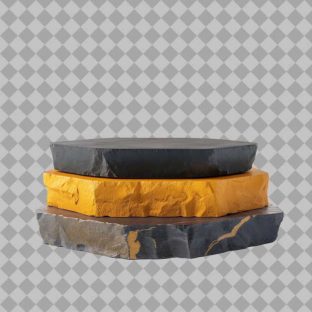 PSD rustic hexagonal slate product stand with a natural and textured fi png object on clean background