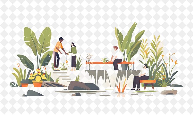 PSD rustic landscape architect with characters designing and cre png people in daily work illustration