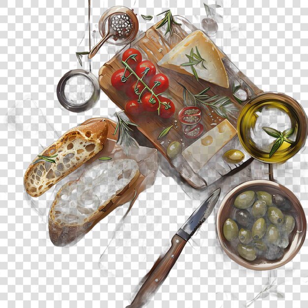 PSD a rustic mediterranean spread with bread olives and cheese mediterranean food life style authentic l