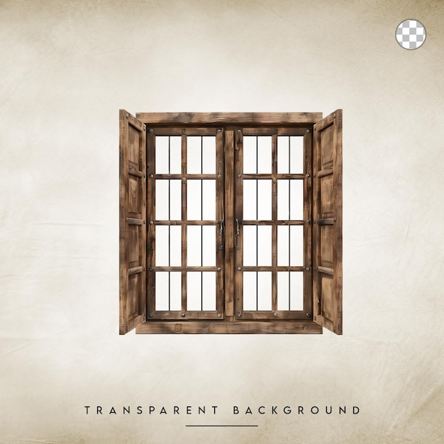 PSD rustic wooden window isolated on transparent background