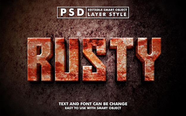 Rusty 3d text effect. editable text effect premium psd with smart object