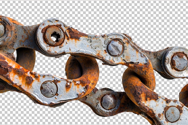 PSD rusty bicycle chain on transparent background