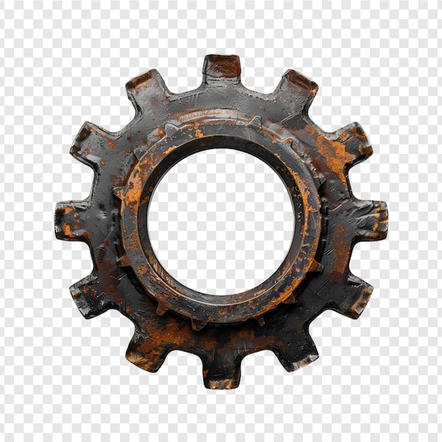 PSD a rusty gear wheel isolated on transparent background