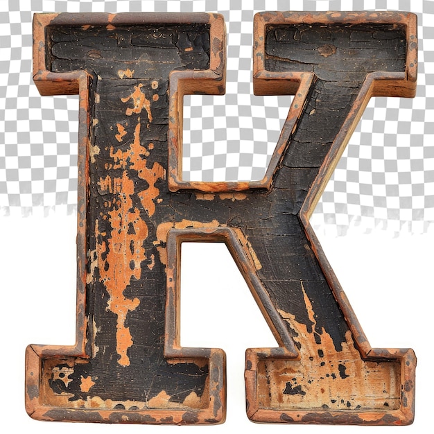 a rusty metal letter t with the letter t on it