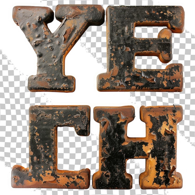 PSD a rusty metal piece with the letters yn on it