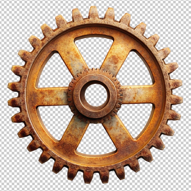 PSD rusty old cog wheel hyperrealisticr on transparent background