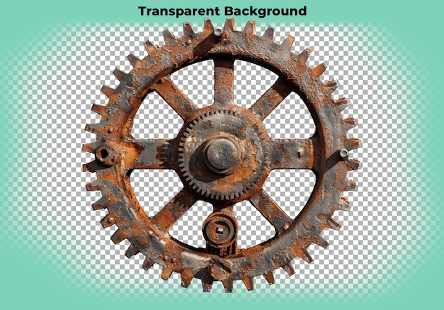 Rusty old COG wheel isolated on transparent background