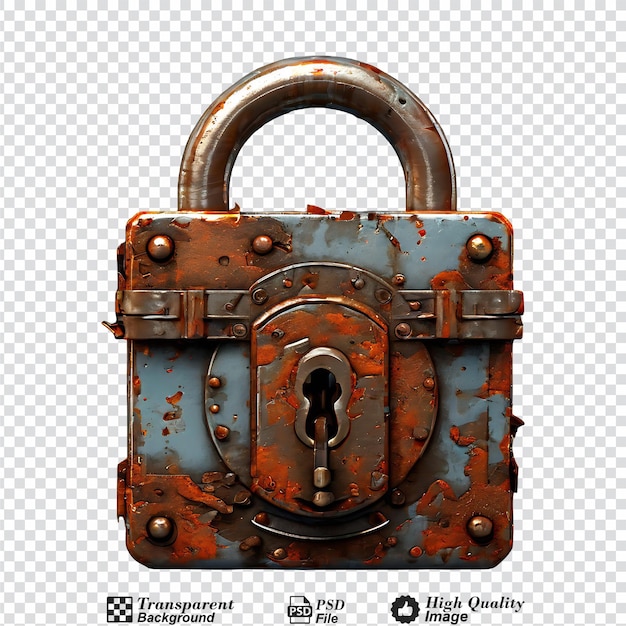 rusty old padlock isolated on transparent background