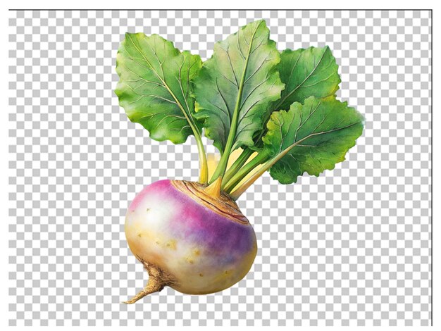 PSD rutabaga with leaf on white background