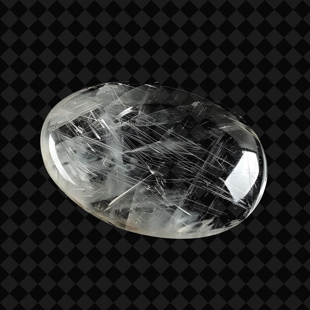 PSD rutilated quartz crystal with oval cabochon cut in colorless png neon object on dark background