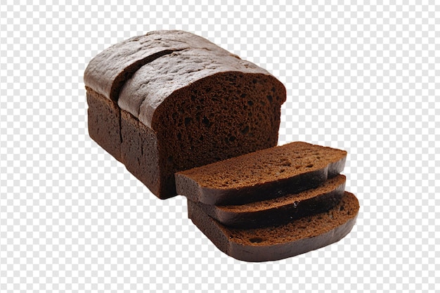 Rye bread loaf with slices isolated on a transparent background