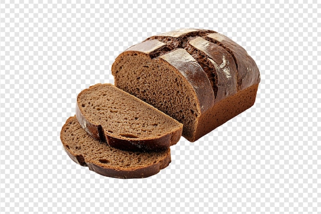 Rye bread loaf with slices isolated on a transparent background