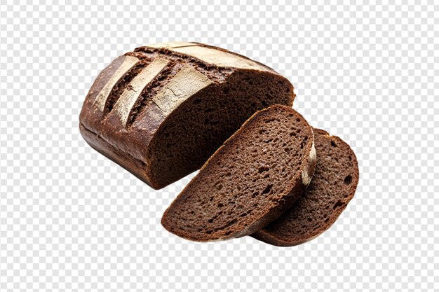 PSD rye bread loaf with slices isolated on a transparent background