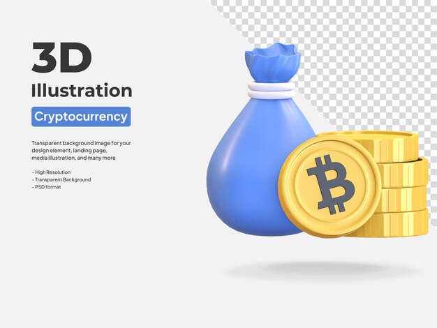 Sack of bitcoin asset icon cryptocurrency symbol 3d render illustration