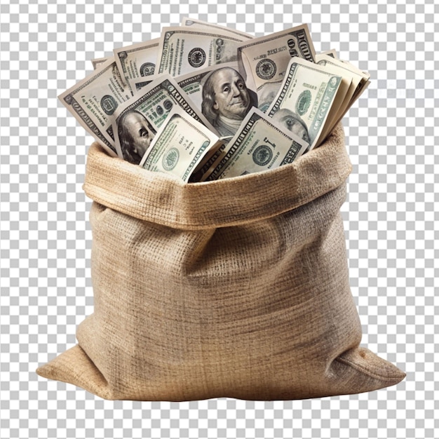 sack full of money dollars on transparent background