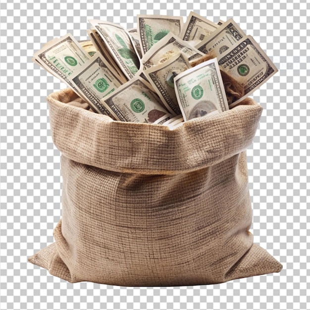 sack full of money dollars on transparent background