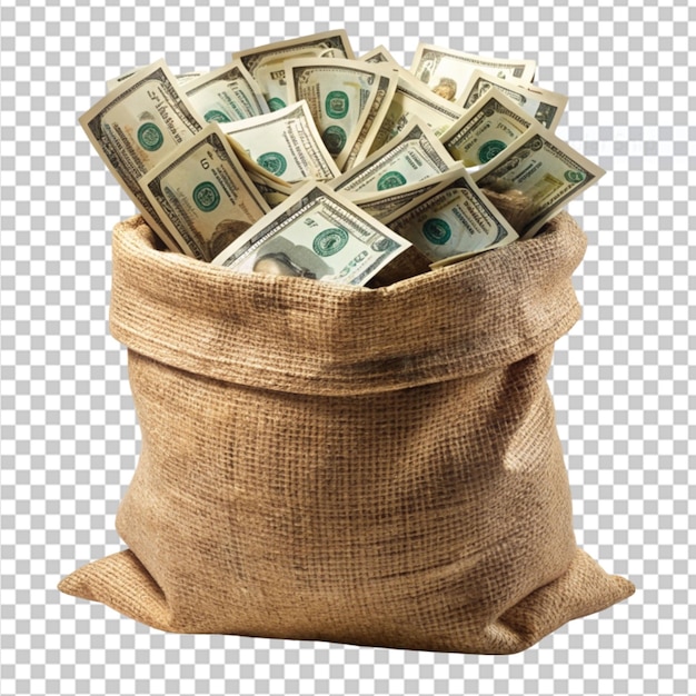 sack full of money dollars on transparent background