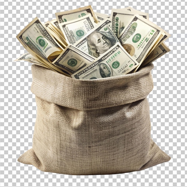 sack full of money dollars on transparent background