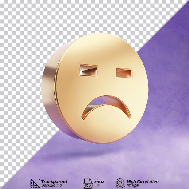 Sad Emoji Icon Gold isolated on transparent background