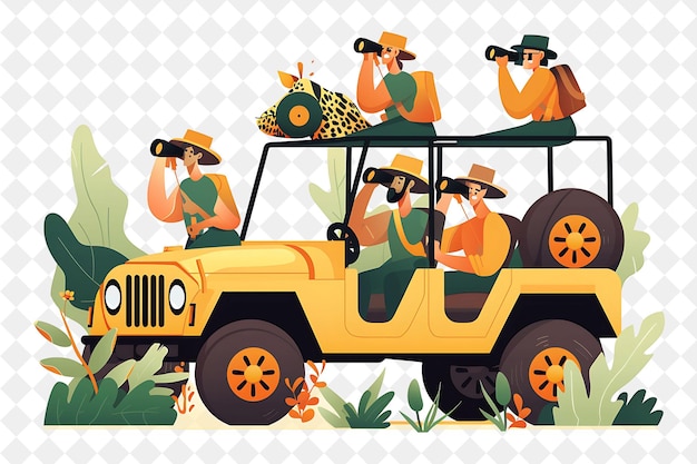 Safari Adventure With Characters Having a Jeep Tour Design I People Life Style Flat Illustration