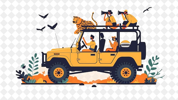 Safari Adventure With Characters Having a Jeep Tour Design I People Life Style Flat Illustration