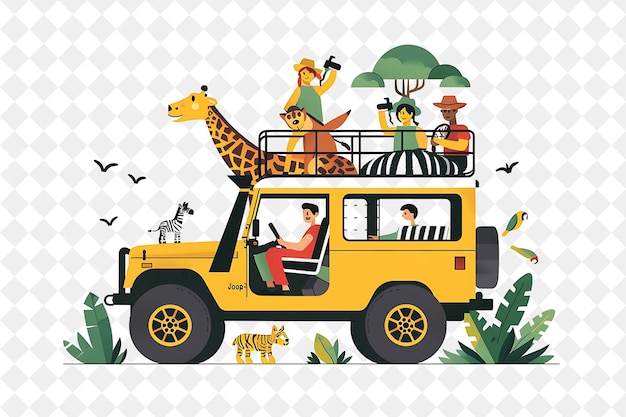 Safari Adventure With Characters Having a Jeep Tour Design I People Life Style Flat Illustration