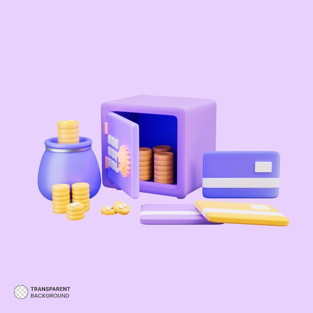 Safe money locker with coin stacks icon 3d render illustration