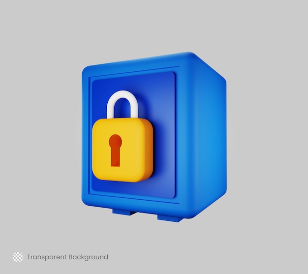 Safety box 3d icon rendering illustration closed locker with padlock for money saving security