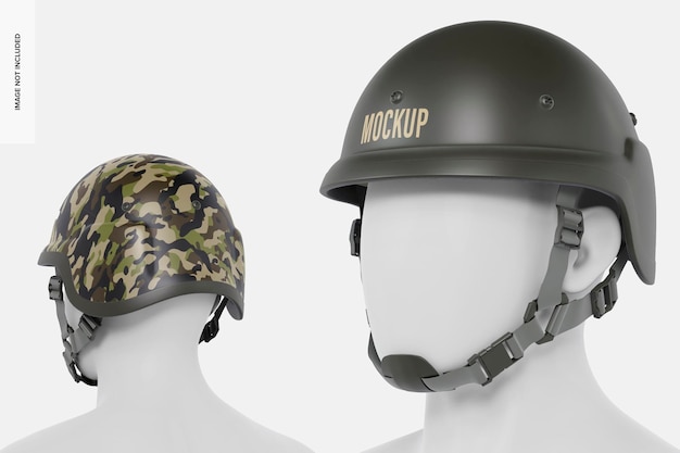 Safety Military Helmets Mockup, Front and Back View