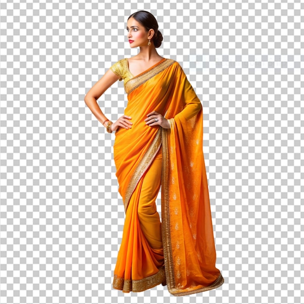 saffron sari on transparent background