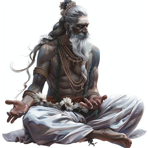 PSD sage vyasa indian illustration realistic