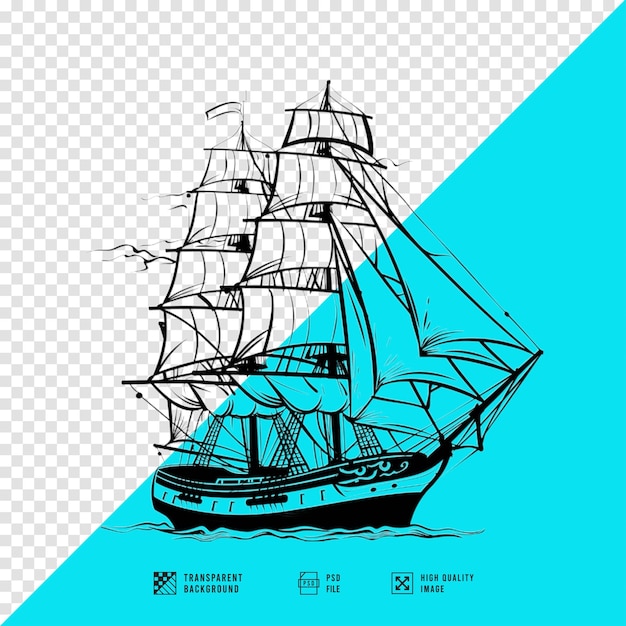 PSD sailing ship line art vector design