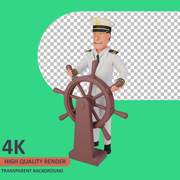 Sailor holding the steering wheel 3d rendering of character modeling