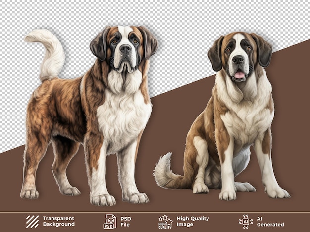 Saint bernard dog sitting and standing isolated on transparent background