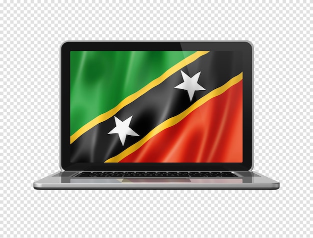 Saint Kitts And Nevis flag on laptop screen isolated on white 3D illustration