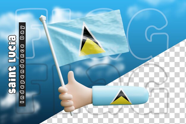 PSD saint lucia waving flag on holding hand or saint lucia flag on holding hand